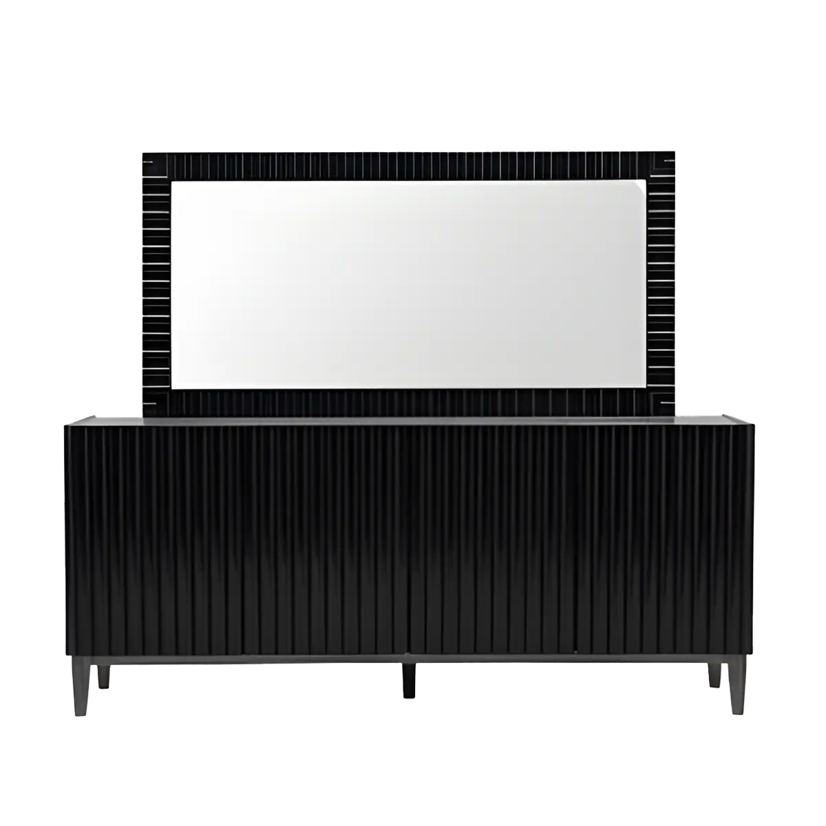 نمای نزدیک قاب راه‌راه آینه و رویه چوب دراور بلک پرل چیدا هوم